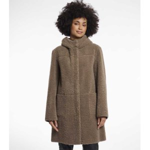 Rino & Pelle Damen Mantel Alina.7002511 – Teddyfell-Mantel mit Kapuze in Toffee