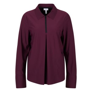 SPORTALM Damen Bluse 500172-8365 – Zipper-Bluse in Bordeaux mit Kragen und Falten-Detail