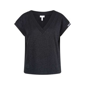 SPORTALM Damen T-Shirt 250236-5900 – Schwarzes Glitzer-Shirt mit V-Ausschnitt 38
