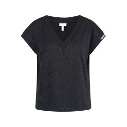 SPORTALM Damen T-Shirt 250236-5900 – Schwarzes Glitzer-Shirt mit V-Ausschnitt 38