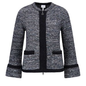 SPORTALM Damen Strickjacke 450175-5900 – Tweed-Jacke in Schwarz-Weiß mit Kontrastdetails
