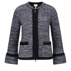 SPORTALM Damen Strickjacke 450175-5900 – Tweed-Jacke in Schwarz-Weiß mit Kontrastdetails 36