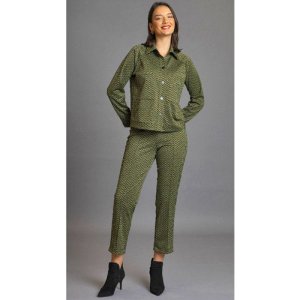 Sani Blu Damen Hose 8012-807 – Stoffhose in Matcha mit Zickzack-Muster