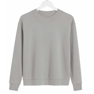 SANI BLU Damen Jersey-Pullover 8021 – Hellgrau mit geripptem Kragen