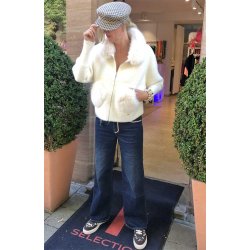 PHO Firenze Damen Jacke 4324018 – Elegante Strickjacke mit Fell-Details L