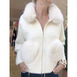 PHO Firenze Damen Jacke 4324018 – Elegante Strickjacke mit Fell-Details L