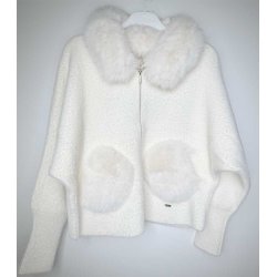 PHO Firenze Damen Jacke 4324018 – Elegante Strickjacke mit Fell-Details L