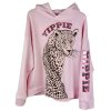 YIPPIE HIPPIE Damen Hoodie W50-509 – Rosa mit Leoparden-Print und Logo-Details L