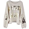 YIPPIE HIPPIE Damen Sweatshirt W50-537 – Creme mit Oversized-Schnitt und Metallic-Print in Gold L