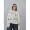 YIPPIE HIPPIE Damen Sweatshirt W50-537 – Creme mit Oversized-Schnitt und Metallic-Print in Gold L