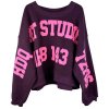 YIPPIE HIPPIE Damen Sweatshirt W50-518 – Violett mit Oversized-Schnitt und pinkem Statement-Print L