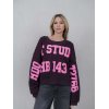YIPPIE HIPPIE Damen Sweatshirt W50-518 – Violett mit Oversized-Schnitt und pinkem Statement-Print L
