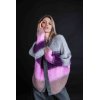 YIPPIE HIPPIE Damen Strickcardigan – Grau, Pink & Lila im Colorblock-Design ohne Verschluss XL