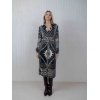 YIPPIE HIPPIE Damen Kleid W50-312 – Schwarzes Midi-Kleid mit grafischem Muster und Knopfleistet XL
