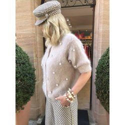 PHO Firenze Damen Strickjacke 4324045 – Edler Cardigan mit Perlen-Details L