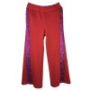 YIPPIE HIPPIE Damen Hose W50-612 – Rot mit seitlichen Glitzerstreifen und weitem Bein S
