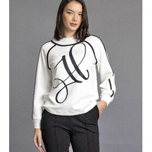 SANI BLU Damen Pullover 8053 – Strickpullover mit großem Letter-Print in Ecru