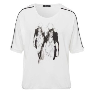 TUZZI Damen Shirt 422455-557 – Weißes Shirt mit Fashion-Print und Kontrastdetails