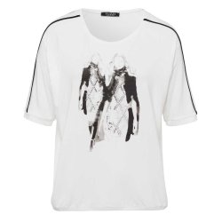 TUZZI Damen Shirt 422455-557 – Weißes Shirt mit Fashion-Print und Kontrastdetails 36