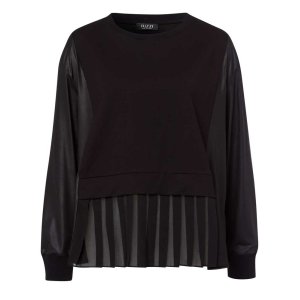 TUZZI Damen Shirt 422454-000 – Schwarzes Langarmshirt mit Plissee-Detail