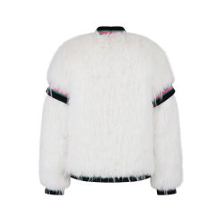 SPORTALM Damen Jacke 010255-0001 – Flauschige V-Neck Jacke in Weiß mit Kontraststreifen 38