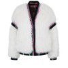 SPORTALM Damen Jacke 010255-0001 – Flauschige V-Neck Jacke in Weiß mit Kontraststreifen 42