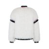 SPORTALM Damen Jacke 010255-0001 – Flauschige V-Neck Jacke in Weiß mit Kontraststreifen 42