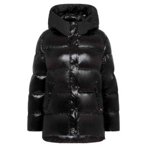 FRIEDA & FREDDIES Damen Thermolite Steppjacke 5713 – Black mit Kapuze und Druckknöpfen 42