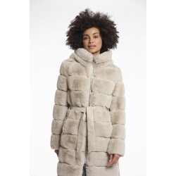 Rino & Pelle Damen Mantel Bridget 7002512 – Kunstfellmantel in Birch mit Bindegürtel 44