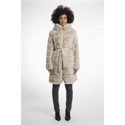 Rino & Pelle Damen Mantel Bridget 7002512 – Kunstfellmantel in Birch mit Bindegürtel 44