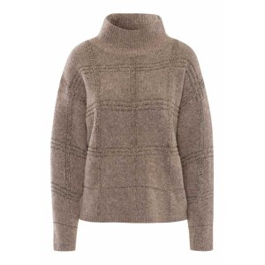 TUZZI Damen Strickpullover 42505000 – Karomuster, Farbe Truffle, hoher Kragen