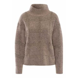 TUZZI Damen Strickpullover 42505000 – Karomuster, Farbe Truffle, hoher Kragen 42
