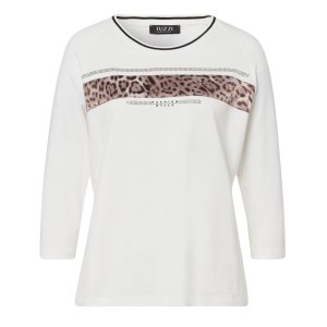 TUZZI Shirt 425458000 – Damen Shirt mit Animal-Print & Strass, Weiß 36
