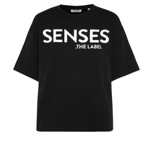 SENSES The Label Damen T-Shirt – Logo Print in Schwarz L