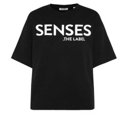SENSES The Label Damen T-Shirt – Logo Print in Schwarz L