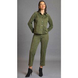 Sani Blu Damen Hose 8012-807 – Stoffhose in Matcha mit Zickzack-Muster 36