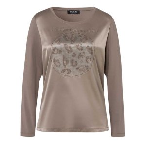 TUZZI Damen Shirt 425460-871 – Langarmshirt mit Animal-Print und Strassdetails in Truffle