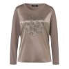 TUZZI Damen Shirt 425460-871 – Langarmshirt mit Animal-Print und Strassdetails in Truffle 38