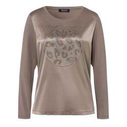 TUZZI Damen Shirt 425460-871 – Langarmshirt mit Animal-Print und Strassdetails in Truffle 40