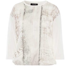 TUZZI Damen Shirt 425453-085 – 3/4-Arm Shirt mit Frontprint in Ecru