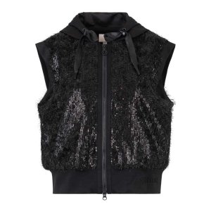 SPORTALM Damen Weste 200088-5900 – Schwarze Pailletten-Weste mit Kapuze
