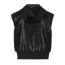 SPORTALM Damen Weste 200088-5900 – Schwarze Pailletten-Weste mit Kapuze
