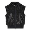SPORTALM Damen Weste 200088-5900 – Schwarze Pailletten-Weste mit Kapuze