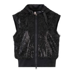 SPORTALM Damen Weste 200088-5900 – Schwarze Pailletten-Weste mit Kapuze 40