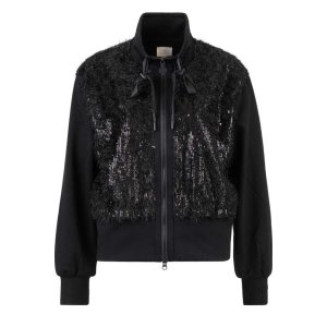 SPORTALM Damen Jacke 400202-5900 – Schwarze Pailletten-Jacke mit Flausch-Effekt