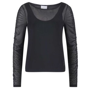 SPORTALM Damen Netzshirt 250364-5900 – Schwarzes Mesh-Langarmshirt mit Raffung