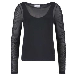SPORTALM Damen Netzshirt 250364-5900 – Schwarzes Mesh-Langarmshirt mit Raffung 42