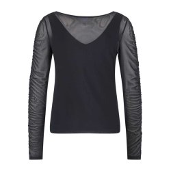 SPORTALM Damen Netzshirt 250364-5900 – Schwarzes Mesh-Langarmshirt mit Raffung 42