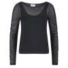 SPORTALM Damen Netzshirt 250364-5900 – Schwarzes Mesh-Langarmshirt mit Raffung 42