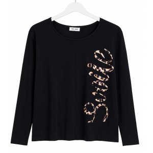 SANI BLU Damen Jersey-Shirt 8061 – Schwarz mit Animal-Print 42